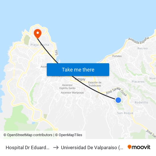 Hospital Dr Eduardo Pereira Ramorez to Universidad De Valparaíso (Facultad De Arquitectura) map