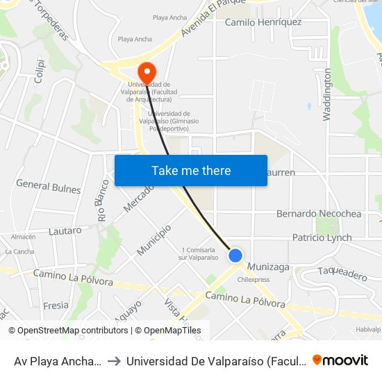 Av Playa Ancha / Poniente to Universidad De Valparaíso (Facultad De Arquitectura) map