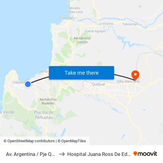 Av. Argentina / Pje Quillota to Hospital Juana Ross De Edwards map