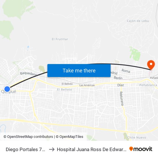 Diego Portales 754 to Hospital Juana Ross De Edwards map