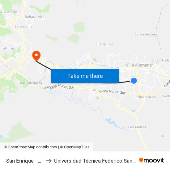 San Enrique - Sta Margarita to Universidad Técnica Federico Santa María Sede Viña Del Mar map
