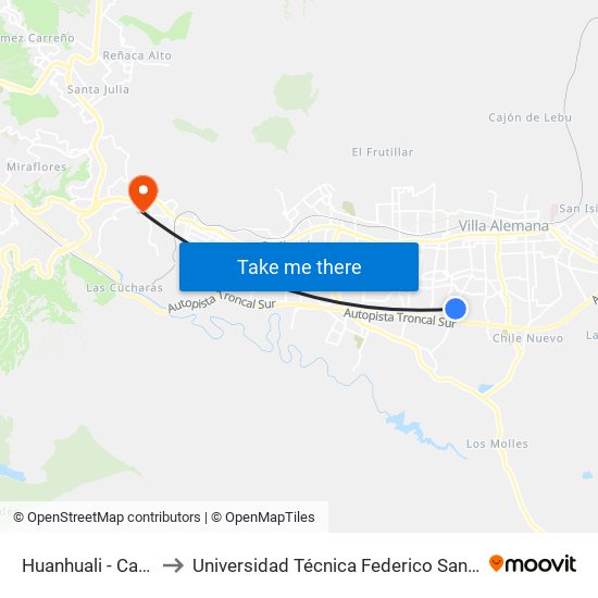 Huanhuali - Carlos Saavedra to Universidad Técnica Federico Santa María Sede Viña Del Mar map