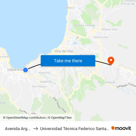 Avenida Argentina, 155 to Universidad Técnica Federico Santa María Sede Viña Del Mar map