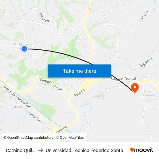 Camino Quilpué, 1660 to Universidad Técnica Federico Santa María Sede Viña Del Mar map