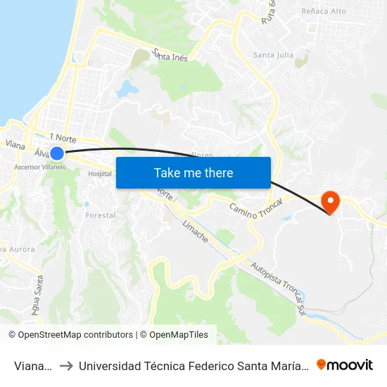 Viana, 645 to Universidad Técnica Federico Santa María Sede Viña Del Mar map