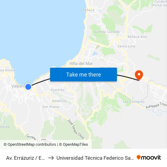 Av. Errázuriz / Estación Francia to Universidad Técnica Federico Santa María Sede Viña Del Mar map