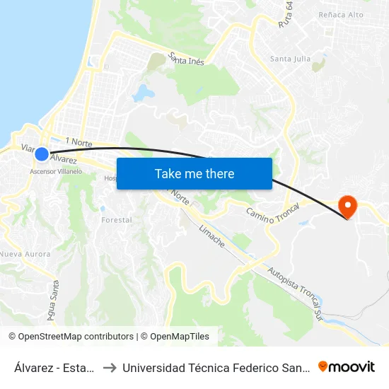 Álvarez - Estación Miramar to Universidad Técnica Federico Santa María Sede Viña Del Mar map