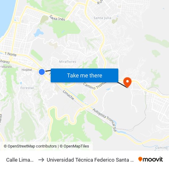 Calle Limache, 2081 to Universidad Técnica Federico Santa María Sede Viña Del Mar map