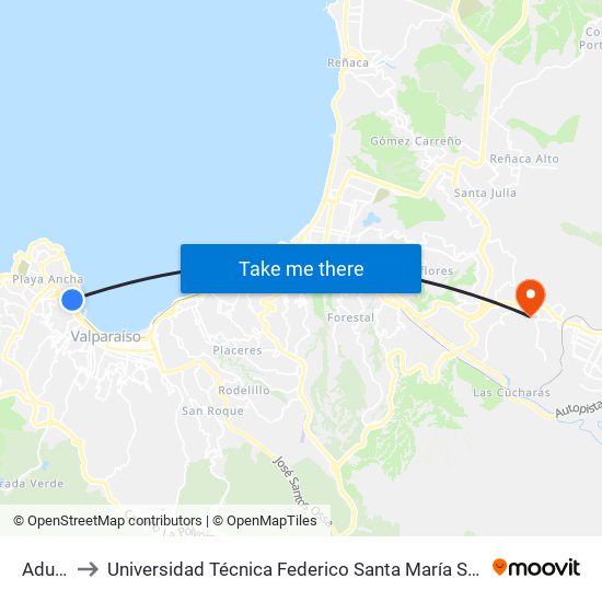 Aduana to Universidad Técnica Federico Santa María Sede Viña Del Mar map