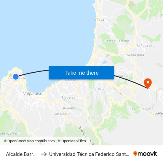 Alcalde Barros - Tucapel to Universidad Técnica Federico Santa María Sede Viña Del Mar map