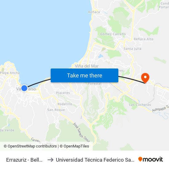 Errazuriz - Bellavista / Oriente to Universidad Técnica Federico Santa María Sede Viña Del Mar map