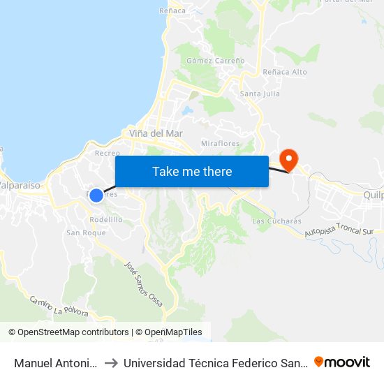 Manuel Antonio Matta 2014 to Universidad Técnica Federico Santa María Sede Viña Del Mar map