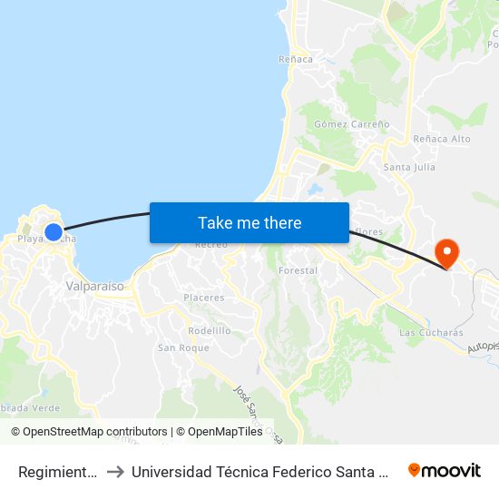 Regimiento Maipo to Universidad Técnica Federico Santa María Sede Viña Del Mar map