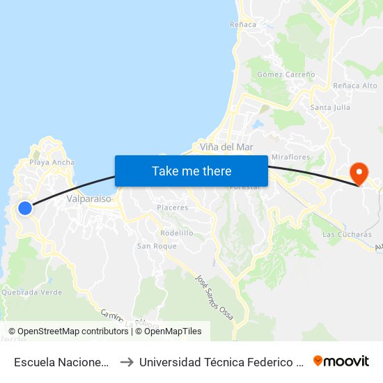 Escuela Naciones Unidas / Poniente to Universidad Técnica Federico Santa María Sede Viña Del Mar map