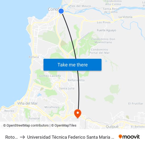 Rotonda to Universidad Técnica Federico Santa María Sede Viña Del Mar map