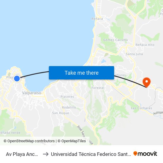 Av Playa Ancha / Poniente to Universidad Técnica Federico Santa María Sede Viña Del Mar map