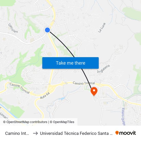 Camino Internacional to Universidad Técnica Federico Santa María Sede Viña Del Mar map