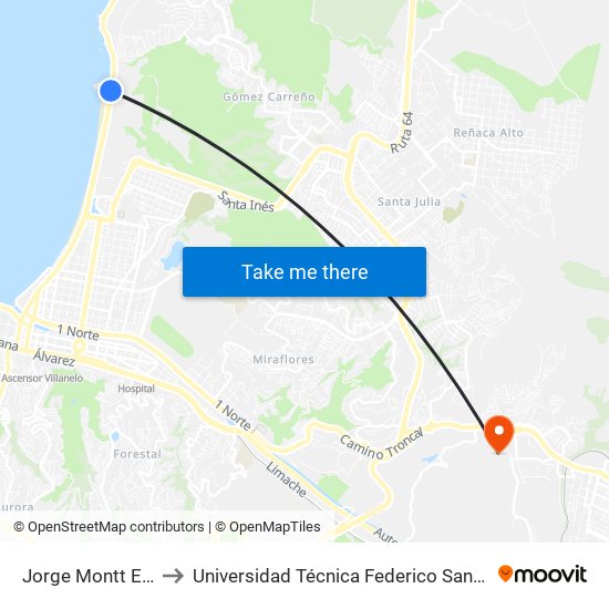 Jorge Montt Escuela Naval to Universidad Técnica Federico Santa María Sede Viña Del Mar map