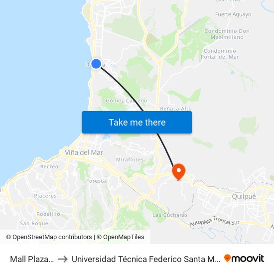 Mall Plaza Reñaca to Universidad Técnica Federico Santa María Sede Viña Del Mar map