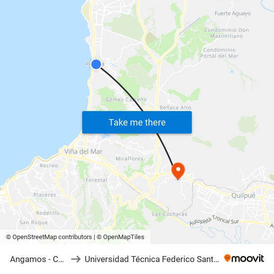 Angamos - Carlos Cordell to Universidad Técnica Federico Santa María Sede Viña Del Mar map