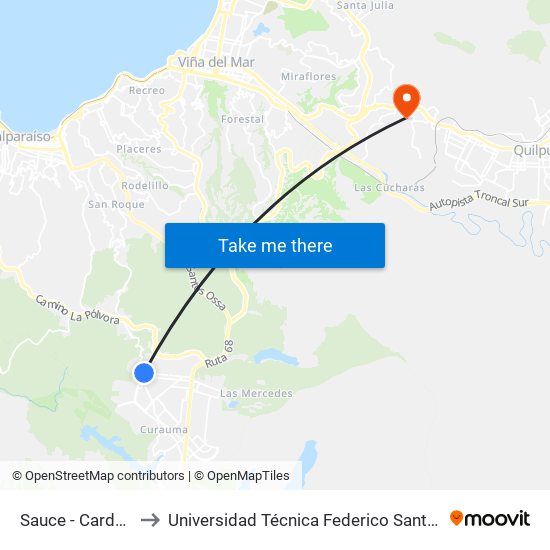 Sauce - Cardenal Samoré to Universidad Técnica Federico Santa María Sede Viña Del Mar map