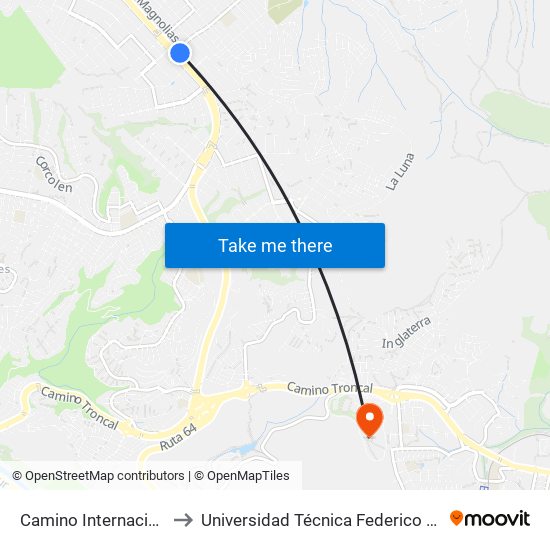 Camino Internacional - Las Azucenas to Universidad Técnica Federico Santa María Sede Viña Del Mar map