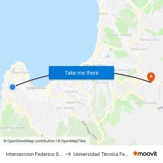 Interseccion Federico Sta Marica - José Maria Caro - Levarte to Universidad Técnica Federico Santa María Sede Viña Del Mar map