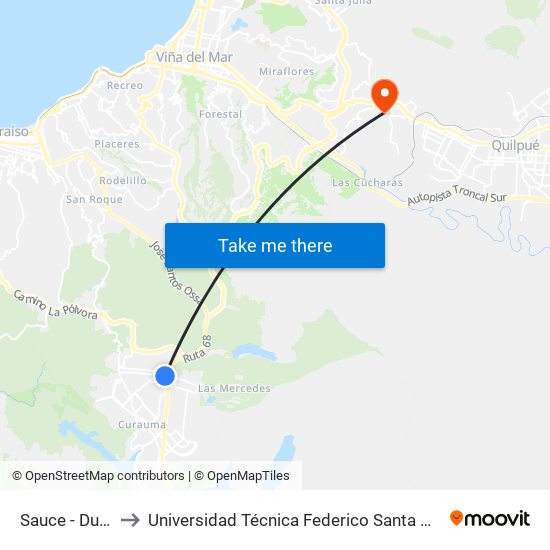 Sauce - Duodécima to Universidad Técnica Federico Santa María Sede Viña Del Mar map