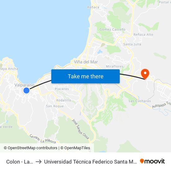 Colon - Las Heras to Universidad Técnica Federico Santa María Sede Viña Del Mar map