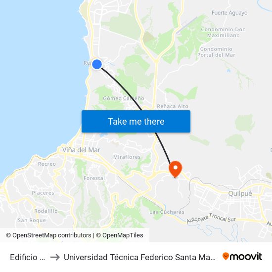 Edificio El Mar to Universidad Técnica Federico Santa María Sede Viña Del Mar map
