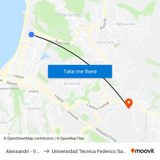 Alessandri - Veintitres Norte to Universidad Técnica Federico Santa María Sede Viña Del Mar map