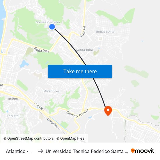 Atlantico - Cantabrico to Universidad Técnica Federico Santa María Sede Viña Del Mar map