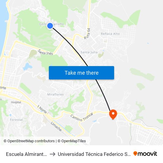 Escuela Almirante Gomez Carreño to Universidad Técnica Federico Santa María Sede Viña Del Mar map
