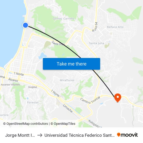 Jorge Montt Iglesia Naval to Universidad Técnica Federico Santa María Sede Viña Del Mar map