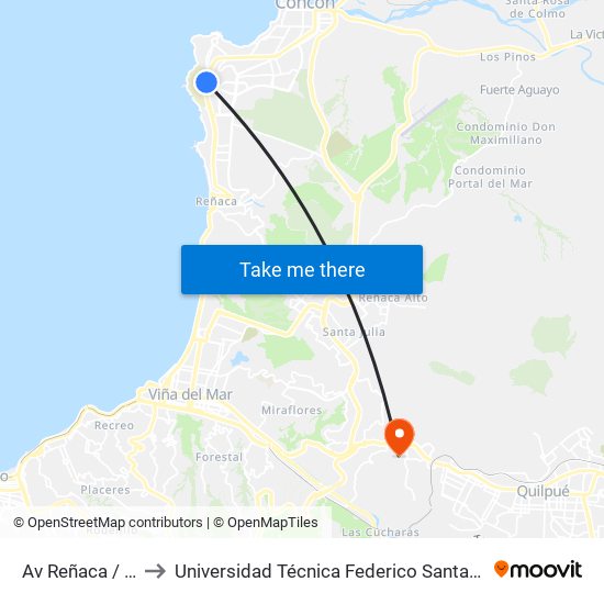 Av Reñaca / Sta Isabel to Universidad Técnica Federico Santa María Sede Viña Del Mar map