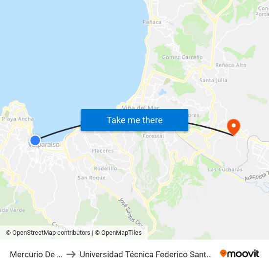 Mercurio De Valparaiso to Universidad Técnica Federico Santa María Sede Viña Del Mar map
