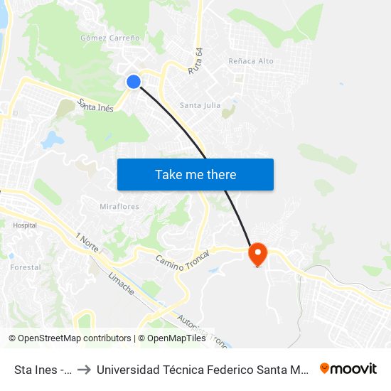 Sta Ines - Indicó to Universidad Técnica Federico Santa María Sede Viña Del Mar map