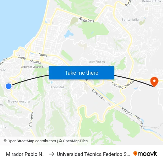 Mirador Pablo Nerudaagua Santa to Universidad Técnica Federico Santa María Sede Viña Del Mar map