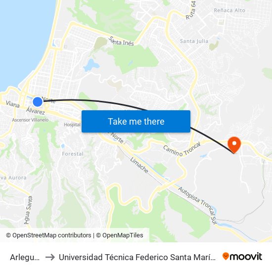 Arlegui, 511 to Universidad Técnica Federico Santa María Sede Viña Del Mar map