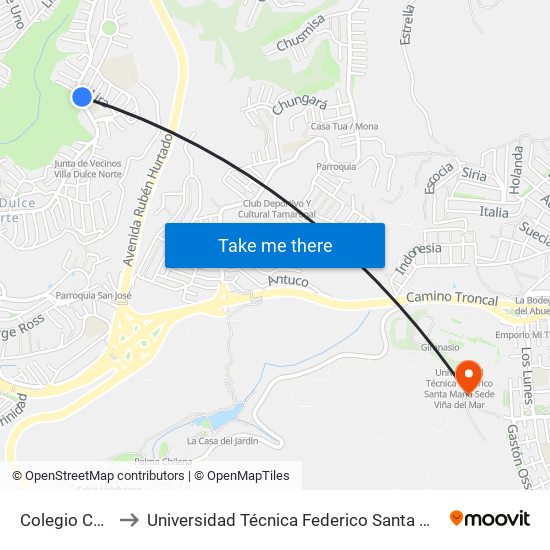 Colegio Castellano to Universidad Técnica Federico Santa María Sede Viña Del Mar map