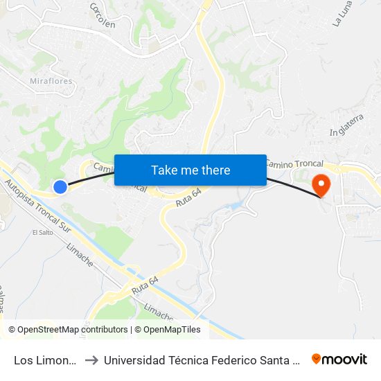 Los Limonares, 121 to Universidad Técnica Federico Santa María Sede Viña Del Mar map