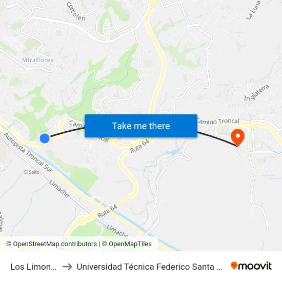 Los Limonares, 121 to Universidad Técnica Federico Santa María Sede Viña Del Mar map