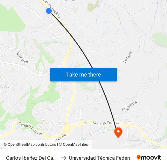 Carlos Ibañez Del Campo - Puente Los Tulipanes to Universidad Técnica Federico Santa María Sede Viña Del Mar map