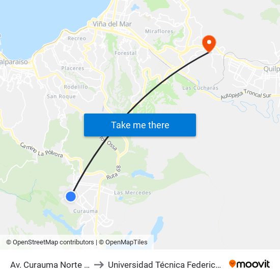 Av. Curauma Norte - Av. Laguna De La Luz to Universidad Técnica Federico Santa María Sede Viña Del Mar map