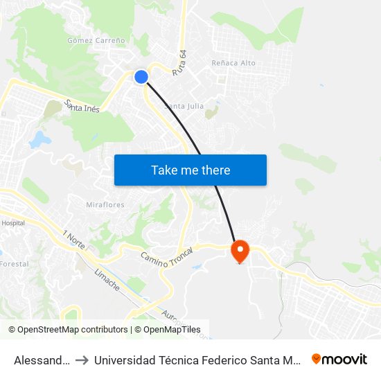 Alessandri - Lira to Universidad Técnica Federico Santa María Sede Viña Del Mar map