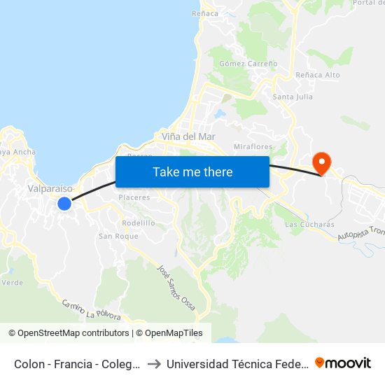 Colon - Francia - Colegio Nuestra Señora De Los Urdes to Universidad Técnica Federico Santa María Sede Viña Del Mar map