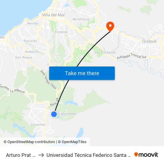 Arturo Prat - Portugal to Universidad Técnica Federico Santa María Sede Viña Del Mar map