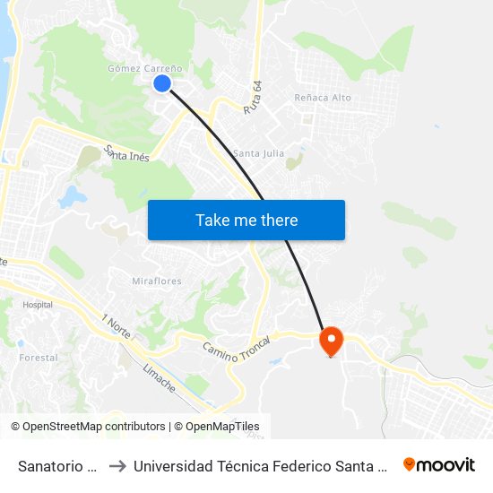 Sanatorio Maritimo to Universidad Técnica Federico Santa María Sede Viña Del Mar map