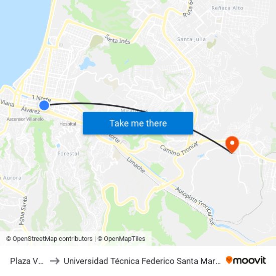 Plaza Vergara to Universidad Técnica Federico Santa María Sede Viña Del Mar map