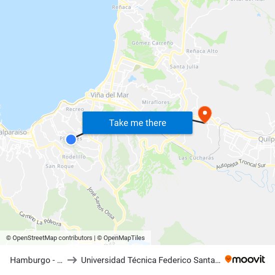 Hamburgo - Rio De Oro to Universidad Técnica Federico Santa María Sede Viña Del Mar map